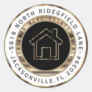 Zwart en Goud Metal Realtor Adresetiketten Ronde Sticker
