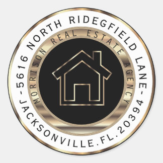 Zwart en Goud Metal Realtor Adresetiketten Ronde Sticker