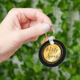 Zwart en goud metalen vrolijk kerstfeest tekst sleutelhanger