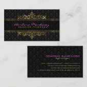 Zwart en Goud Metallic Bloemen Damasks & Lijst Visitekaartje (Voorkant / Achterkant)