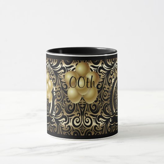 Zwart en goud Metallic Happy 00th Birthday Star Mok (Midden)