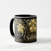 Zwart en goud Metallic Happy 00th Birthday Star Mok (Voorkant links)