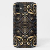 Zwart en Goud Middeleeuws gegraveerd Case-Mate iPhone Case (Achterkant)