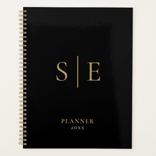 Zwart En Goud Minimalistisch Monogram 2023 Planner (Voorkant)