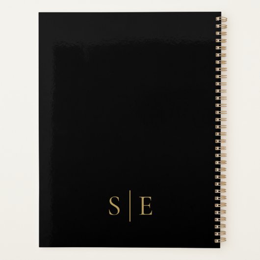 Zwart En Goud Minimalistisch Monogram 2023 Planner (Achterkant)