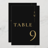 Zwart en goud minimalistisch monogram tafelnummer (Voorkant / Achterkant)