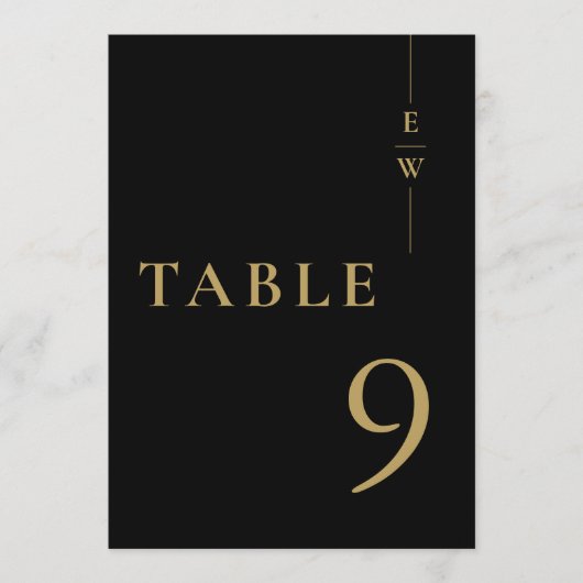 Zwart en goud minimalistisch monogram tafelnummer (Voorkant)