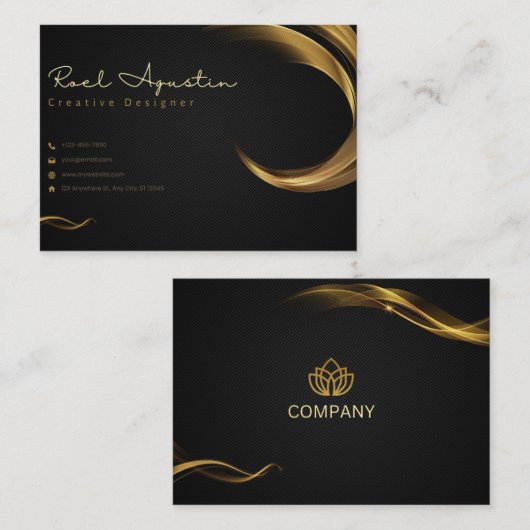 Zwart en goud Minimalistische Creative Designer Ka Visitekaartje (Voorkant / Achterkant)