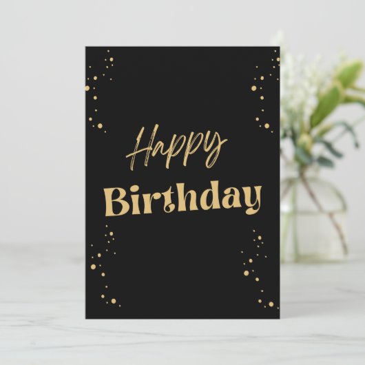 Zwart en goud minimalistische Happy Birthday Kaart (Staand voorkant)