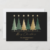 Zwart en goud minimalistische moderne kerstbomen kaart (Voorkant)