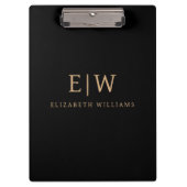 Zwart en goud minimalistische moderne monogram klembord (Voorkant)