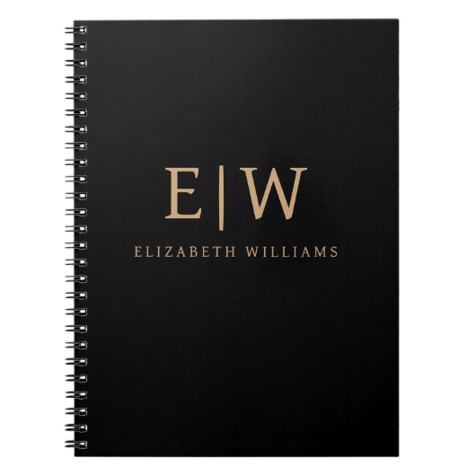 Zwart en goud minimalistische moderne monogram notitieboek (Voorkant)