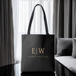 Zwart en goud minimalistische moderne monogram tote bag