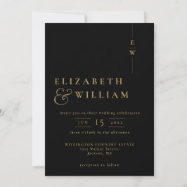 Zwart en Goud Minimalistische Monogram Wedding QR  Kaart