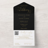 Zwart En Goud Minimalistische Script QR Code Trouw All In One Uitnodiging (Binnen)
