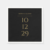 Zwart En Goud Minimalistische Speciale Datum Trouw Servet (Voorkant)