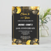 Zwart en Goud Modern 50e Jubileum Invitation Kaart (Staand voorkant)