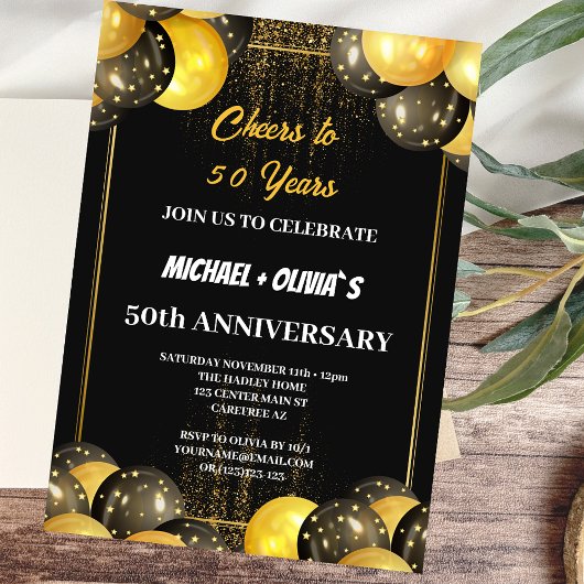 Zwart en Goud Modern 50e Jubileum Invitation Kaart