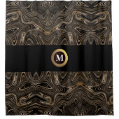 Zwart en goud modern abstract wervelmonogram douchegordijn (Voorkant)
