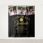 Zwart en Goud Modern Afstuderen 3 foto achtergrond Wandkleed (Voorkant)