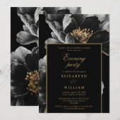 Zwart en Goud Modern Bloemen Evening Party Wedding Kaart (Voorkant / Achterkant)
