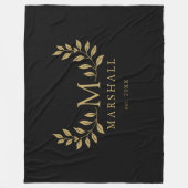 Zwart en Goud Modern Bloemmonogram Familienaam Fleece Deken (Voorkant)