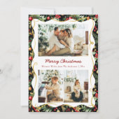 Zwart en goud Modern Botanische Kerstmis 3 Foto Feestdagenkaart (Voorkant)