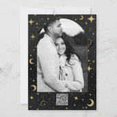 Zwart en goud Modern Celestial Moon Star Verloving Kaart (Achterkant)