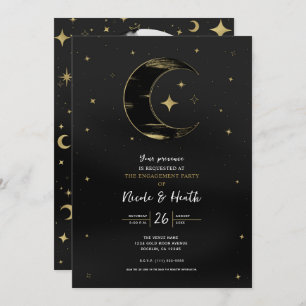Zwart en goud Modern Celestial Moon Star Verloving Kaart