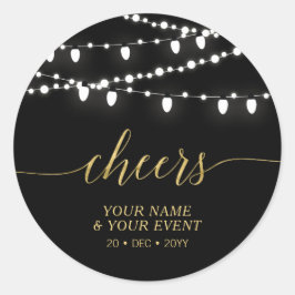 Zwart en goud | Modern Cheers Adult Birthday Favor Ronde Sticker