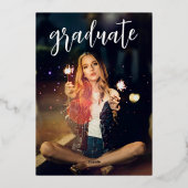 Zwart en Goud Modern Chic Afstuderen Folie Uitnodiging (Achterkant)