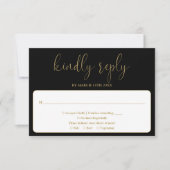 Zwart en goud Modern Chic Elegant Script Wedding RSVP Kaartje (Voorkant)