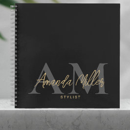 Zwart en Goud Modern Custom Monogram Minimalist Notitieboek