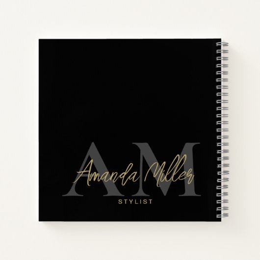 Zwart en Goud Modern Custom Monogram Minimalist Notitieboek (Achterkant)