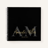 Zwart en Goud Modern Custom Monogram Minimalist Notitieboek (Voorkant)