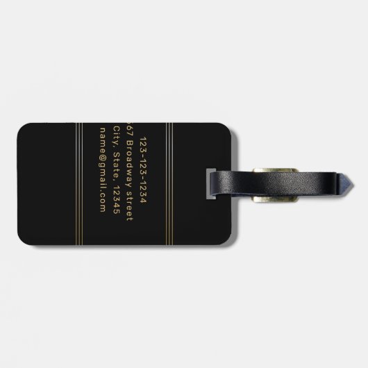 Zwart en goud modern, eenvoudig gepersonaliseerd m bagagelabel (Achterkant horizontaal)