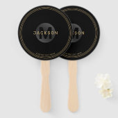 Zwart en goud modern, eenvoudig gepersonaliseerd m handwaaier (Voorkant en achterkant)