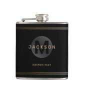 Zwart en goud modern, eenvoudig gepersonaliseerd m heupfles (Voorkant)