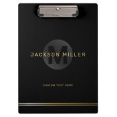 Zwart en goud modern, eenvoudig gepersonaliseerd m klembord (Voorkant)