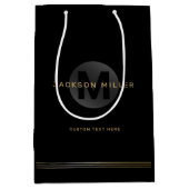 Zwart en goud modern, eenvoudig gepersonaliseerd m medium cadeauzakje (Voorkant)