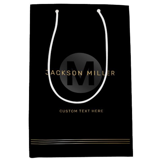Zwart en goud modern, eenvoudig gepersonaliseerd m medium cadeauzakje (Voorkant)