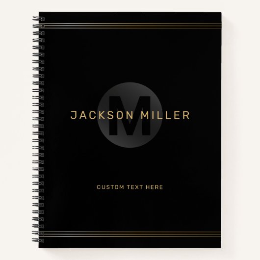 Zwart en goud modern, eenvoudig gepersonaliseerd m notitieboek (Voorkant)