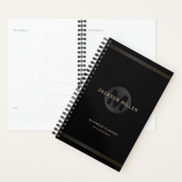 Zwart en goud modern, eenvoudig gepersonaliseerd m planner