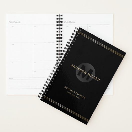 Zwart en goud modern, eenvoudig gepersonaliseerd m planner (Display)