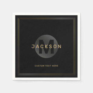 Zwart en goud modern, eenvoudig gepersonaliseerd m servet