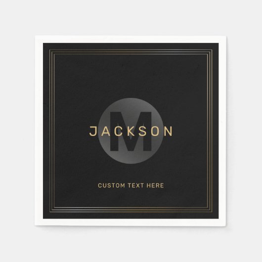 Zwart en goud modern, eenvoudig gepersonaliseerd m servet (Voorkant)