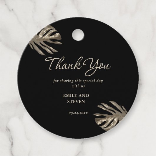 Zwart en Goud Modern Elegant Dank u Bruiloft Bedankjes Labels (Voorkant)