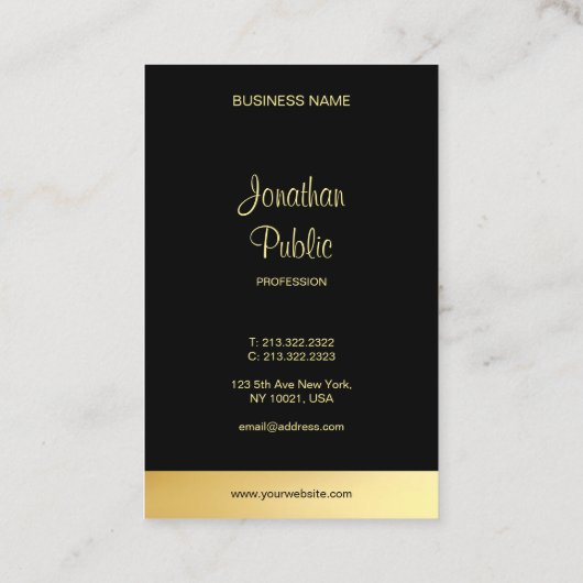 Zwart en Goud Modern Elegant Hand Script Sjabloon Visitekaartje (Achterkant)