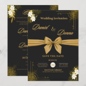 Zwart en Goud Modern Elegant Huwelijksfeest Feestdagenkaart (Voorkant / Achterkant)