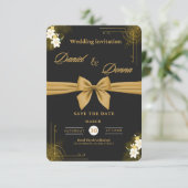 Zwart en Goud Modern Elegant Huwelijksfeest Informatiekaartje (Staand voorkant)